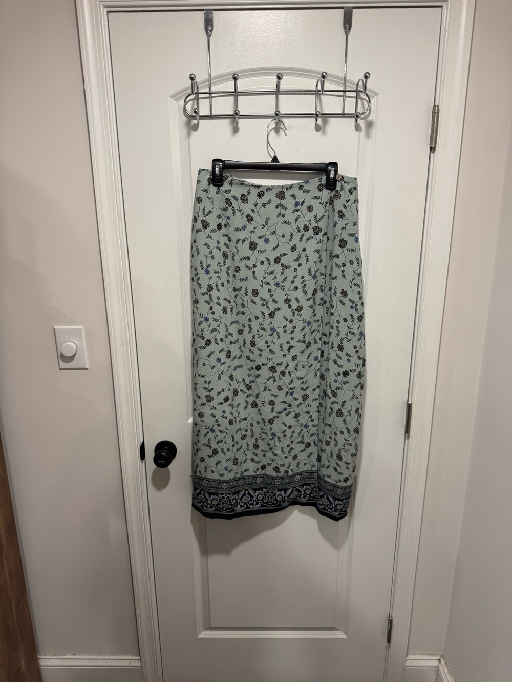Charter Club Sage Green Floral Maxi Skirt with Dark Border